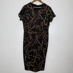 Enfocus Studio Dress Womens 14 Chain Elegant Short Sleeve Midi Polyester Party